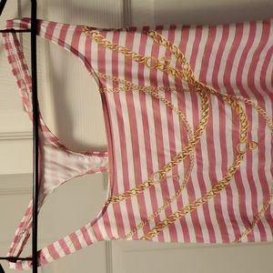 Juicy Couture Beach Royalty Top. Medium.  Pink & White stripes with gold